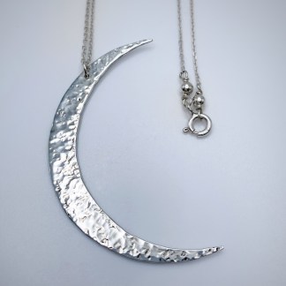 Crescent Moon Necklace / Large Solid Sterling Silver Moon Pendant / Hand Forged /