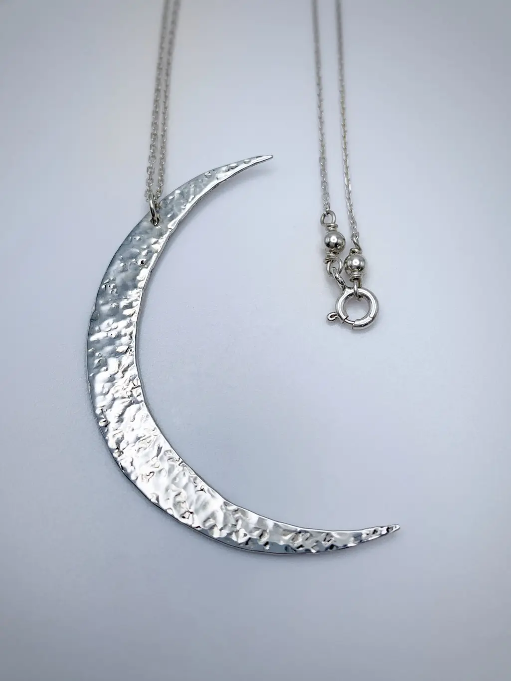 Crescent Moon Necklace / Large Solid Sterling Silver Moon Pendant / Hand Forged /
