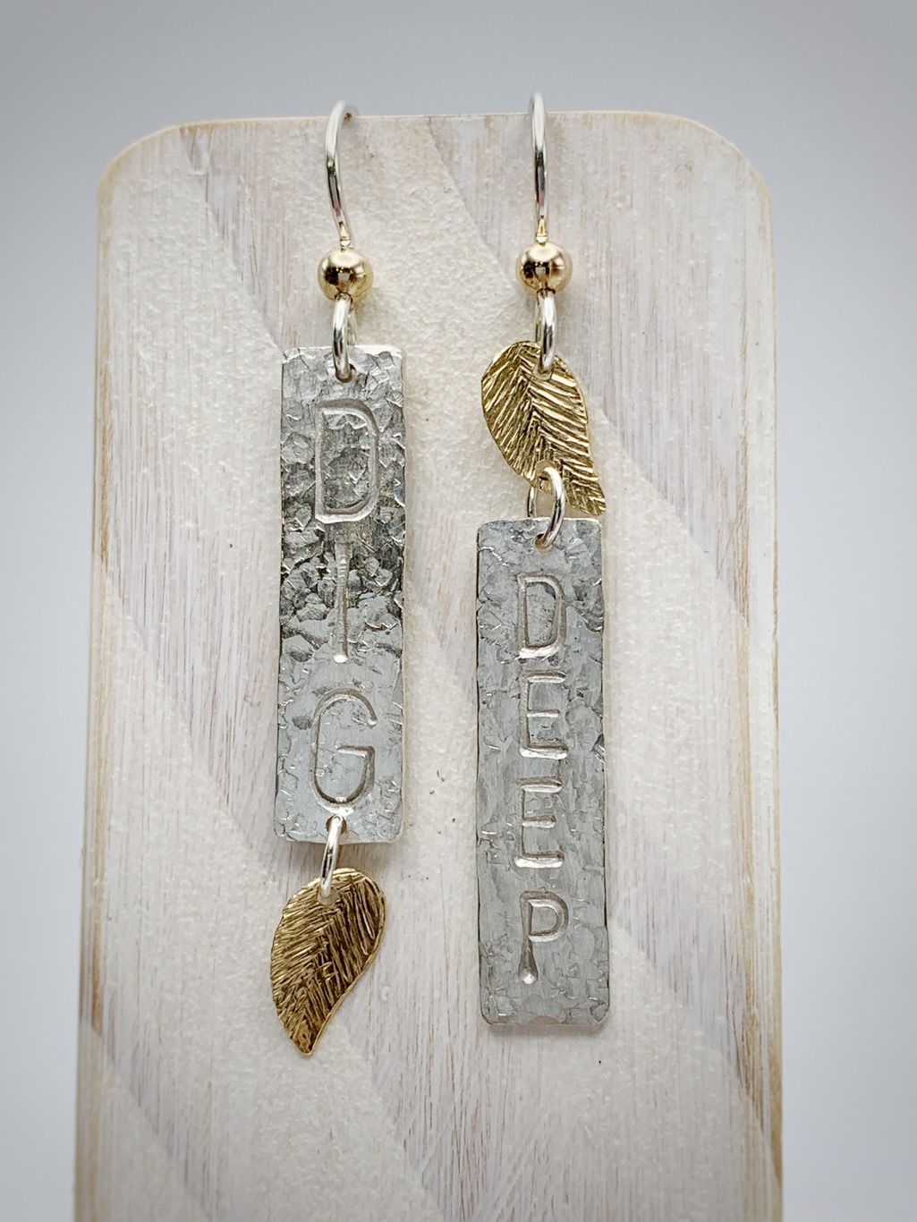 “Dig Deep” Stick and Leaf Earrings / Solid Sterling Silver / 14k Gold Filled / Hammer Forged / Hammered Texture