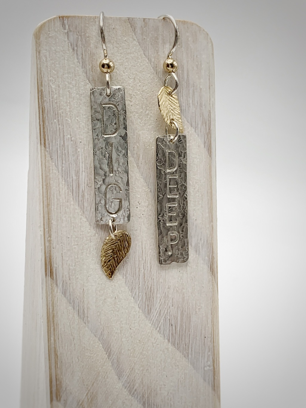 "Dig Deep" Stick and Leaf Earrings / Solid Sterling Silver / 14k Gold Filled / Hammer Forged / Hammered Texture - Image 2