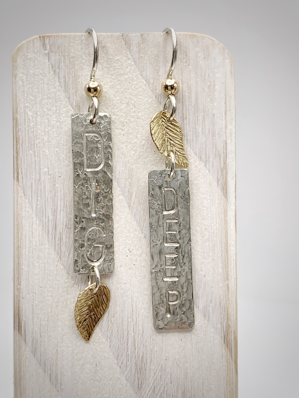 "Dig Deep" Stick and Leaf Earrings / Solid Sterling Silver / 14k Gold Filled / Hammer Forged / Hammered Texture - Image 3