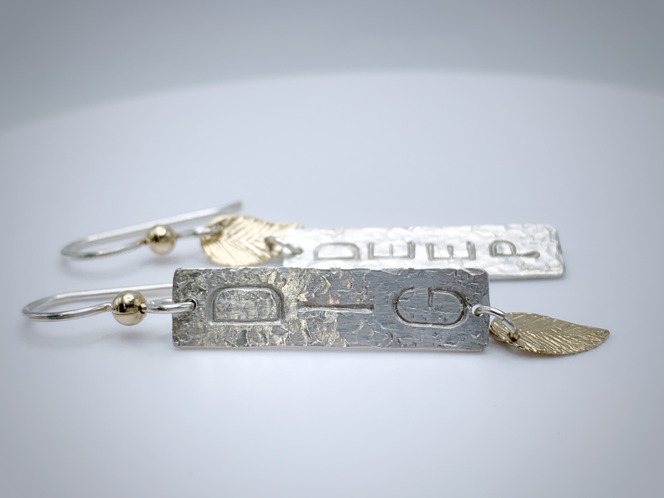 "Dig Deep" Stick and Leaf Earrings / Solid Sterling Silver / 14k Gold Filled / Hammer Forged / Hammered Texture - Image 5