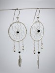Dreamcatcher Earrings / Hand Woven / Hammer Formed / Solid Sterling Silver / Faceted Black Tourmaline