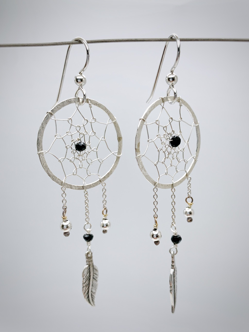 Dreamcatcher Earrings Hand Woven Hammer Formed Solid