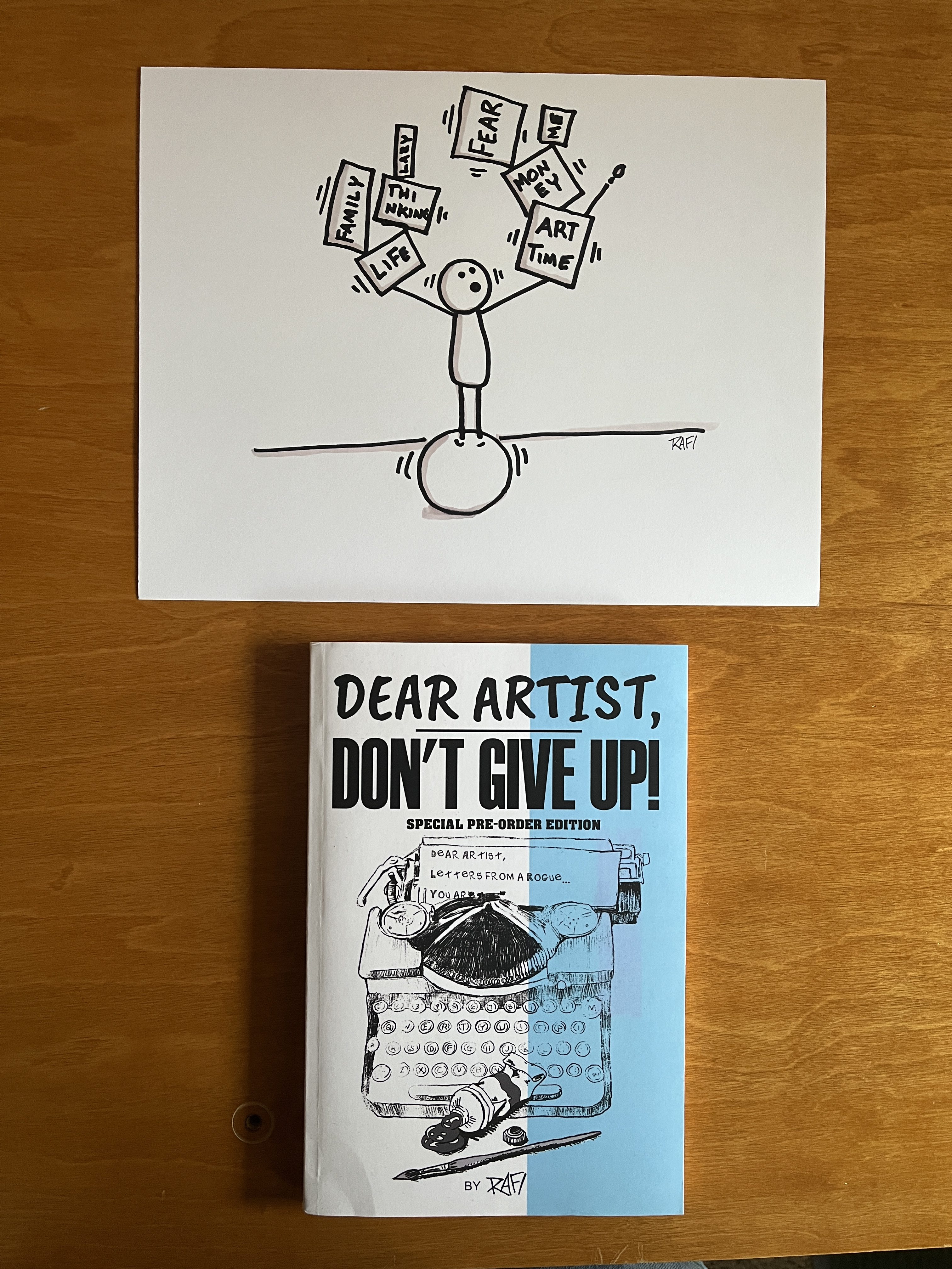 Balancing It All - Original Dear Artist Illustration Drawing by Rafi Perez On Paper 8.5X11 - Image 2