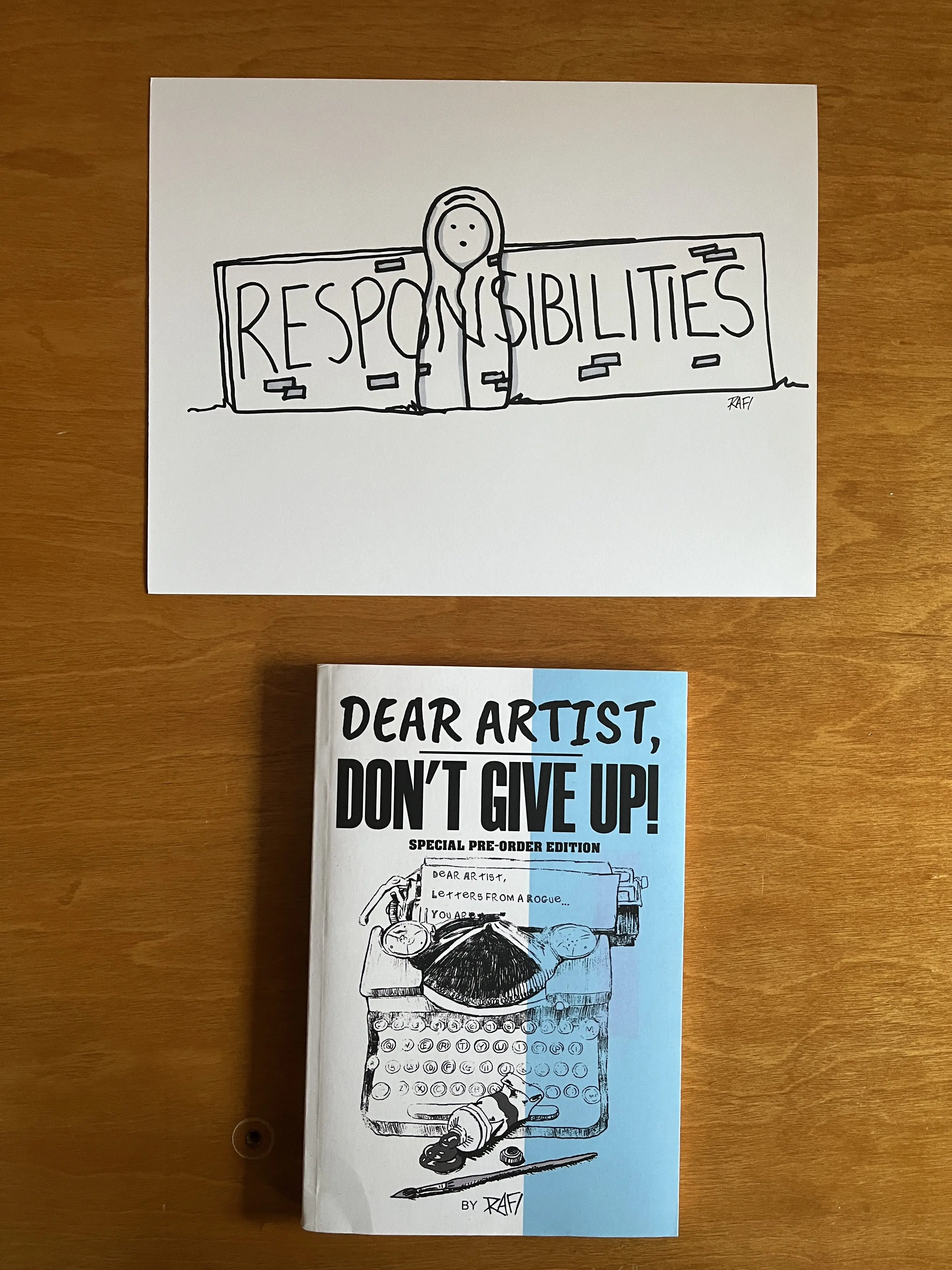 Responsibilities - Original Dear Artist Illustration Drawing by Rafi Perez On Paper 8.5X11 - Image 2