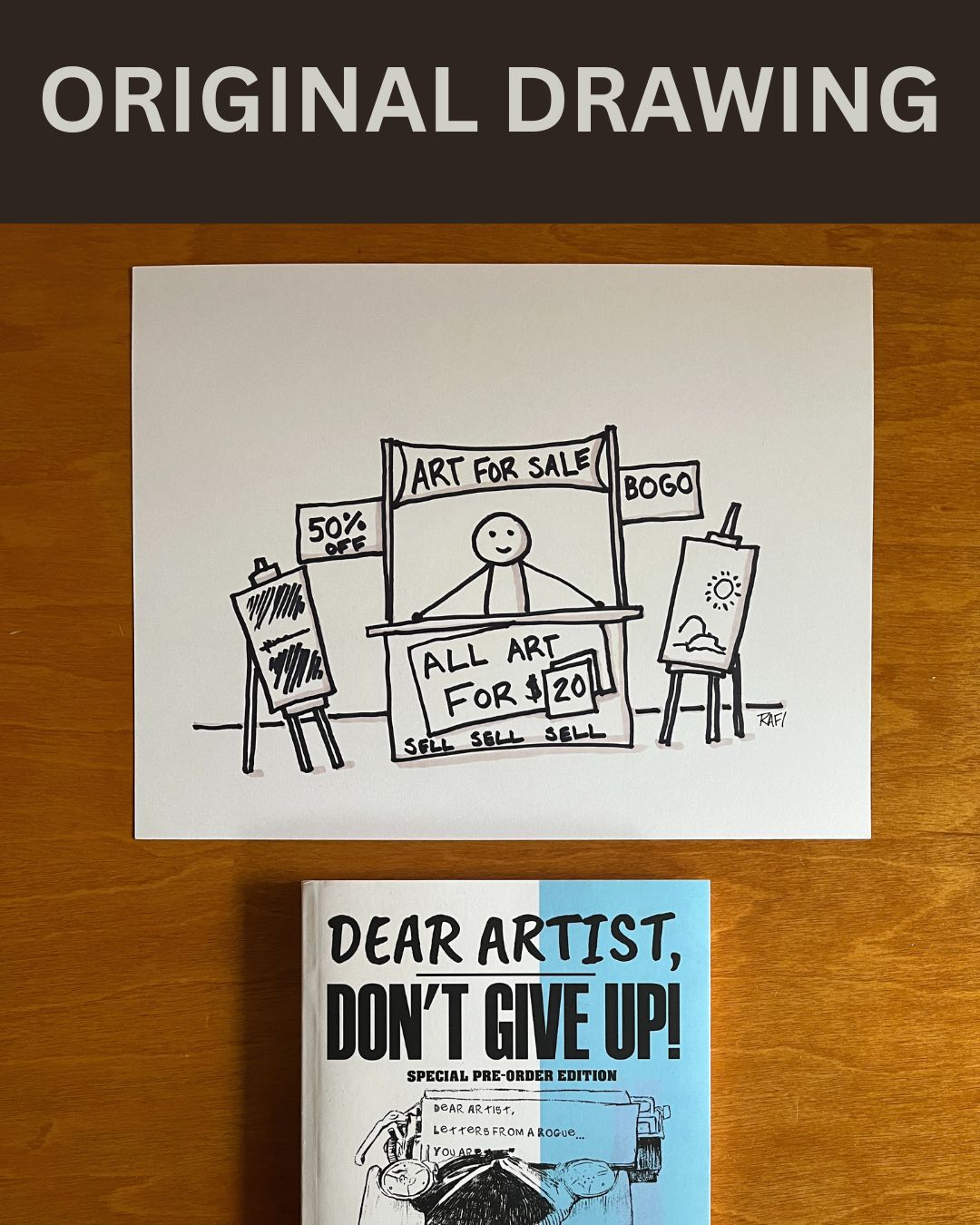 Big Sale – Original Dear Artist Illustration Drawing by Rafi Perez On Paper 8.5X11