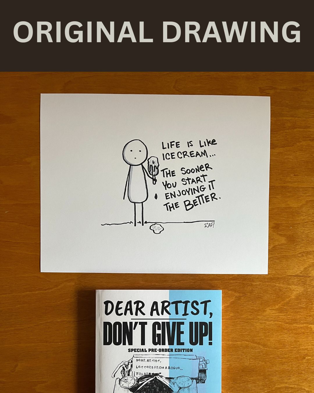 Ice Cream Life – Original Dear Artist Illustration Drawing by Rafi Perez On Paper 8.5X11