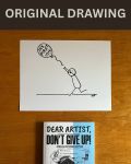 Chasing Inspiration - Original Dear Artist Illustration Drawing by Rafi Perez On Paper 8.5X11