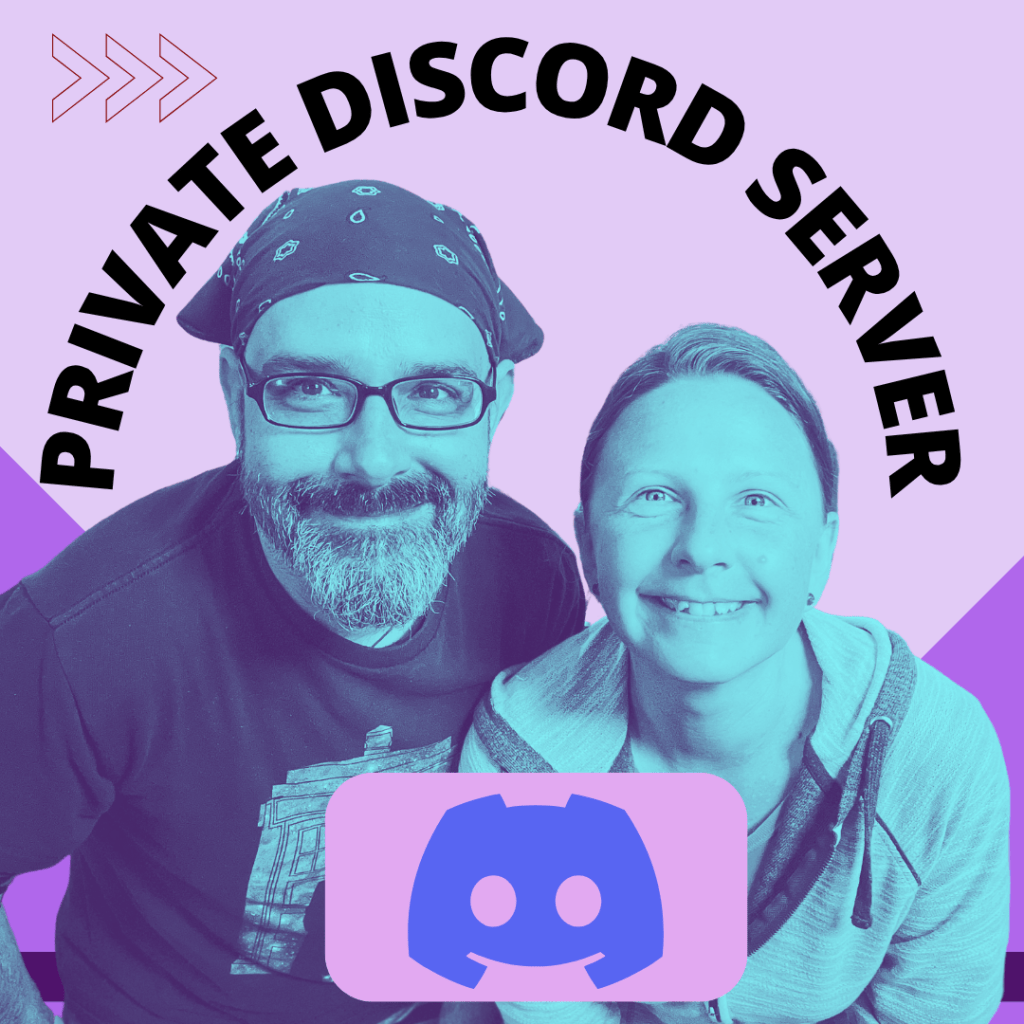 A promotional image featuring two smiling individuals with a blue-gray tint, emphasizing the text 'PRIVATE DISCORD SERVER' in bold black letters, along with a Discord logo icon.