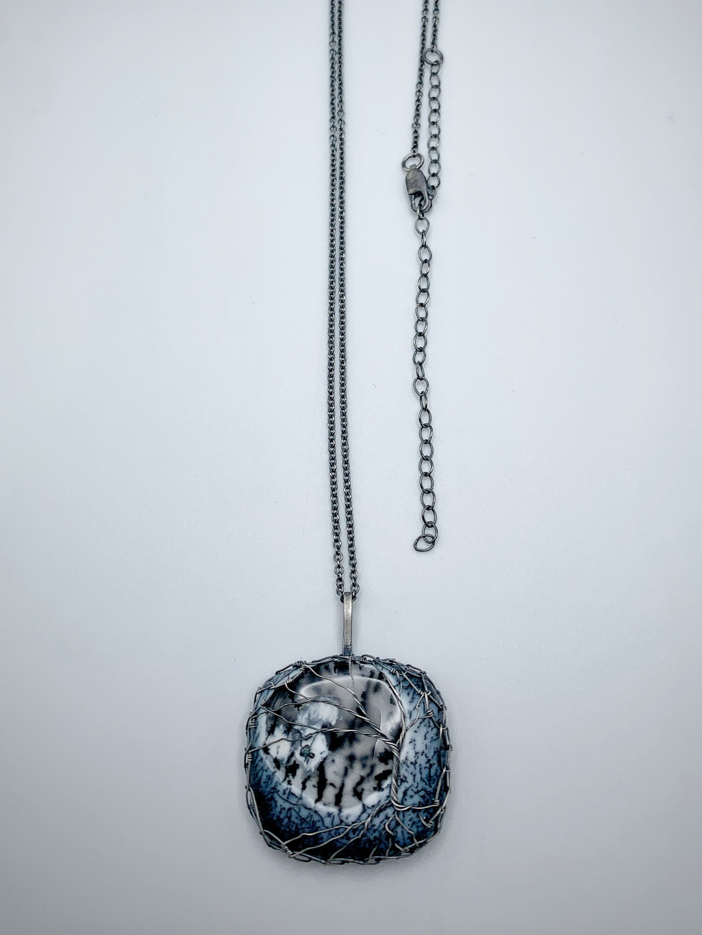 Tree Of Life Necklace / Antiqued Sterling Silver / Genuine Dendritic Agate Stone / "Promise Of Spring" - Image 3