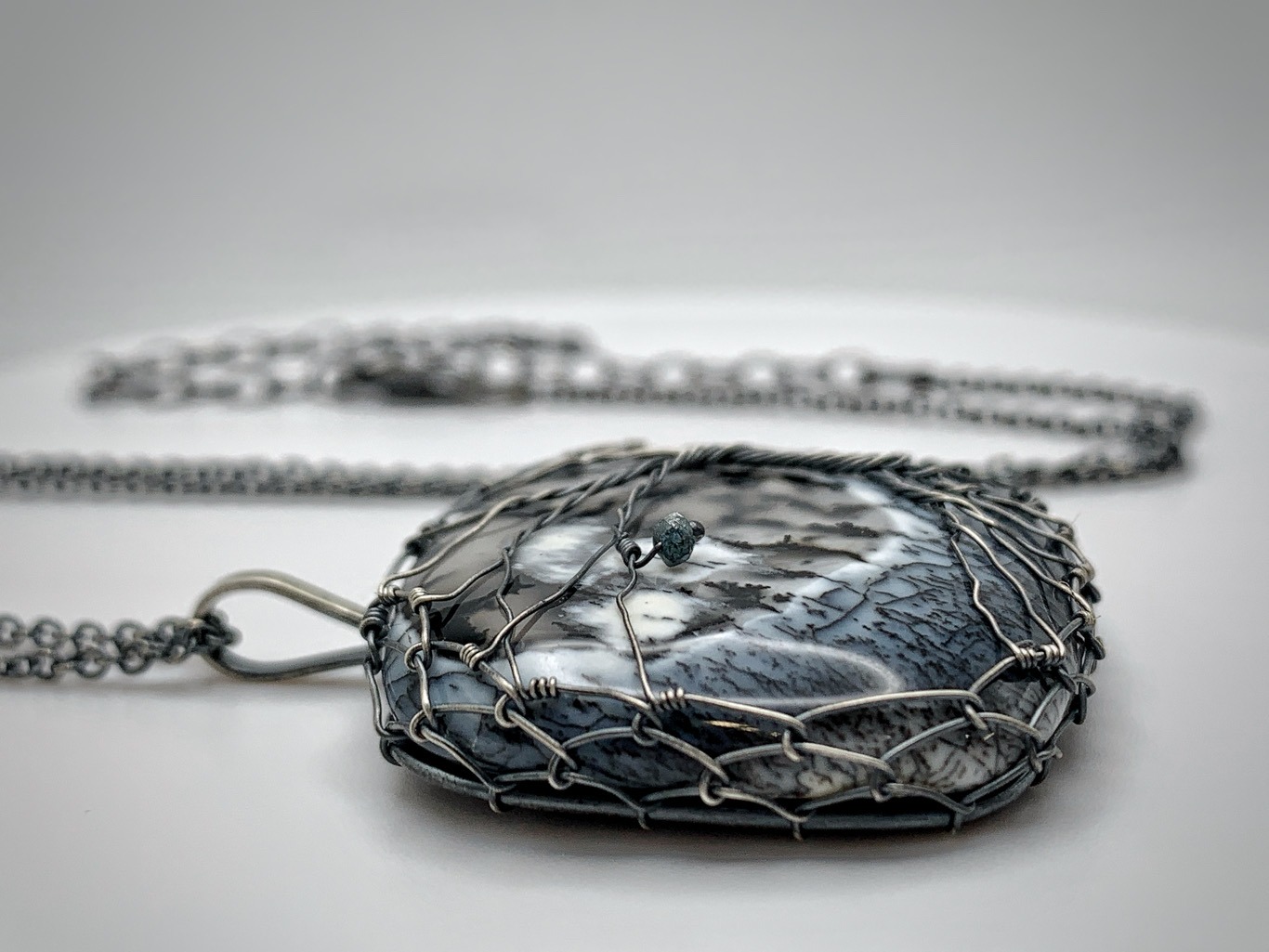 Tree Of Life Necklace / Antiqued Sterling Silver / Genuine Dendritic Agate Stone / "Promise Of Spring" - Image 8