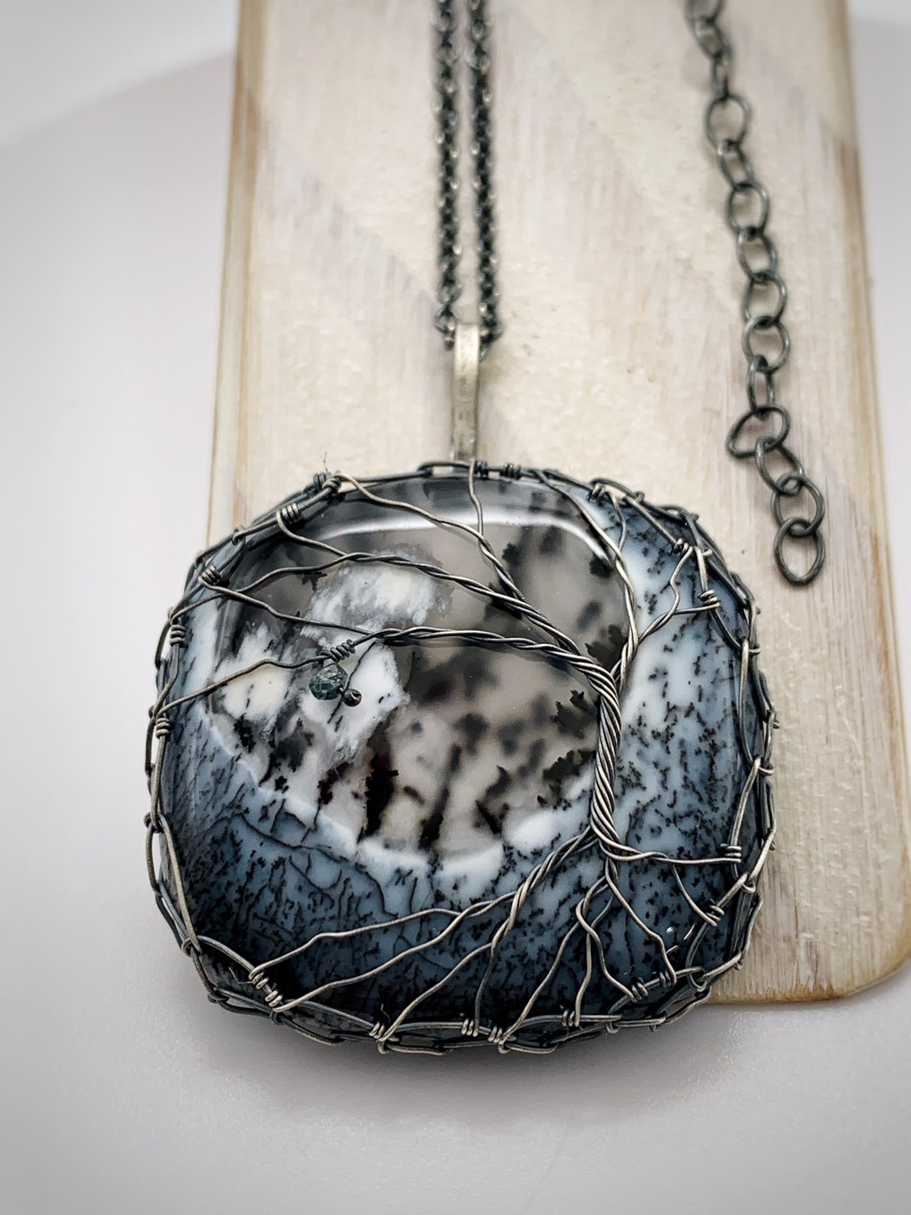 Tree Of Life Necklace / Antiqued Sterling Silver / Genuine Dendritic Agate Stone / "Promise Of Spring" - Image 5