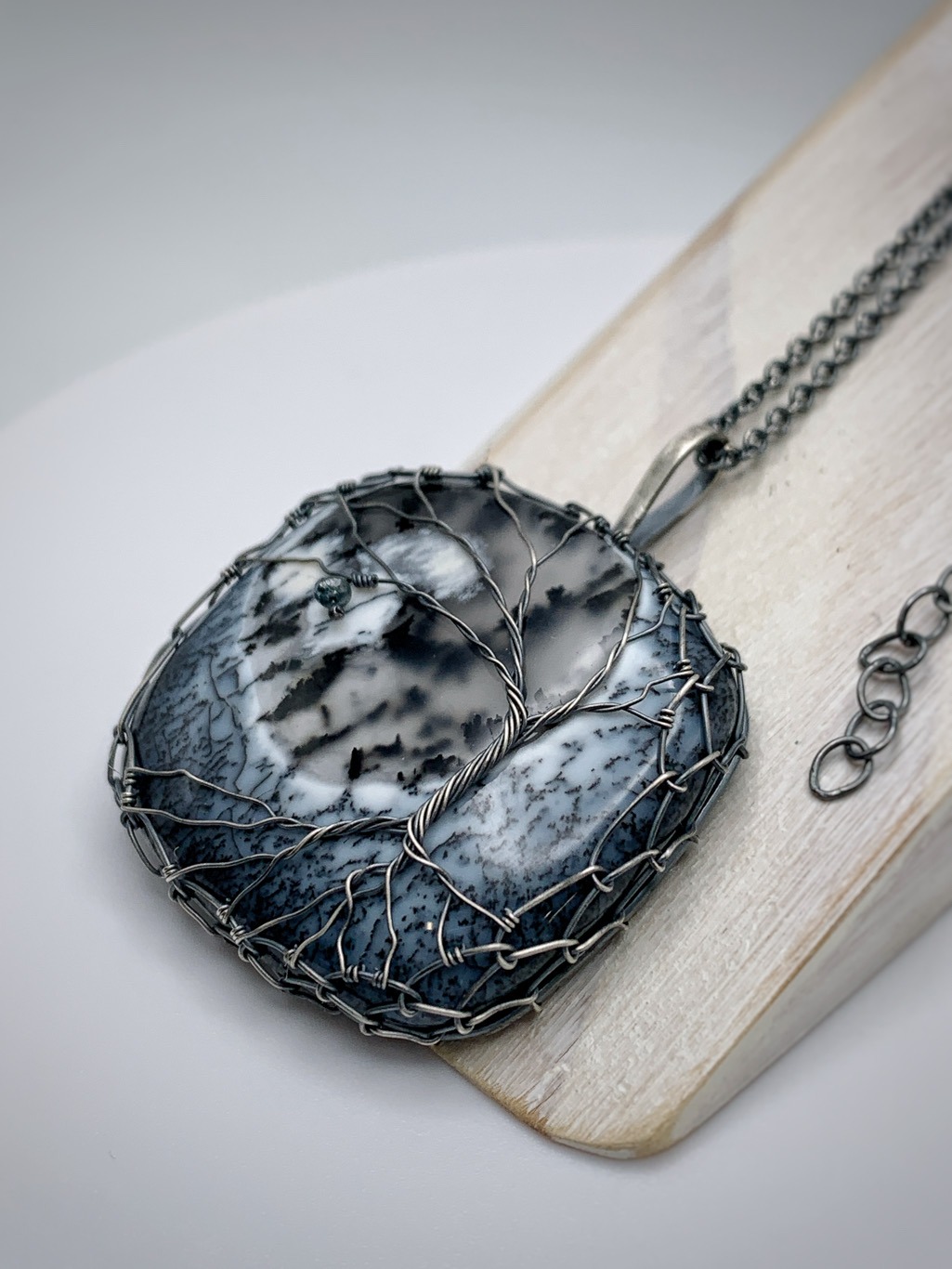 Tree Of Life Necklace / Antiqued Sterling Silver / Genuine Dendritic Agate Stone / "Promise Of Spring" - Image 6