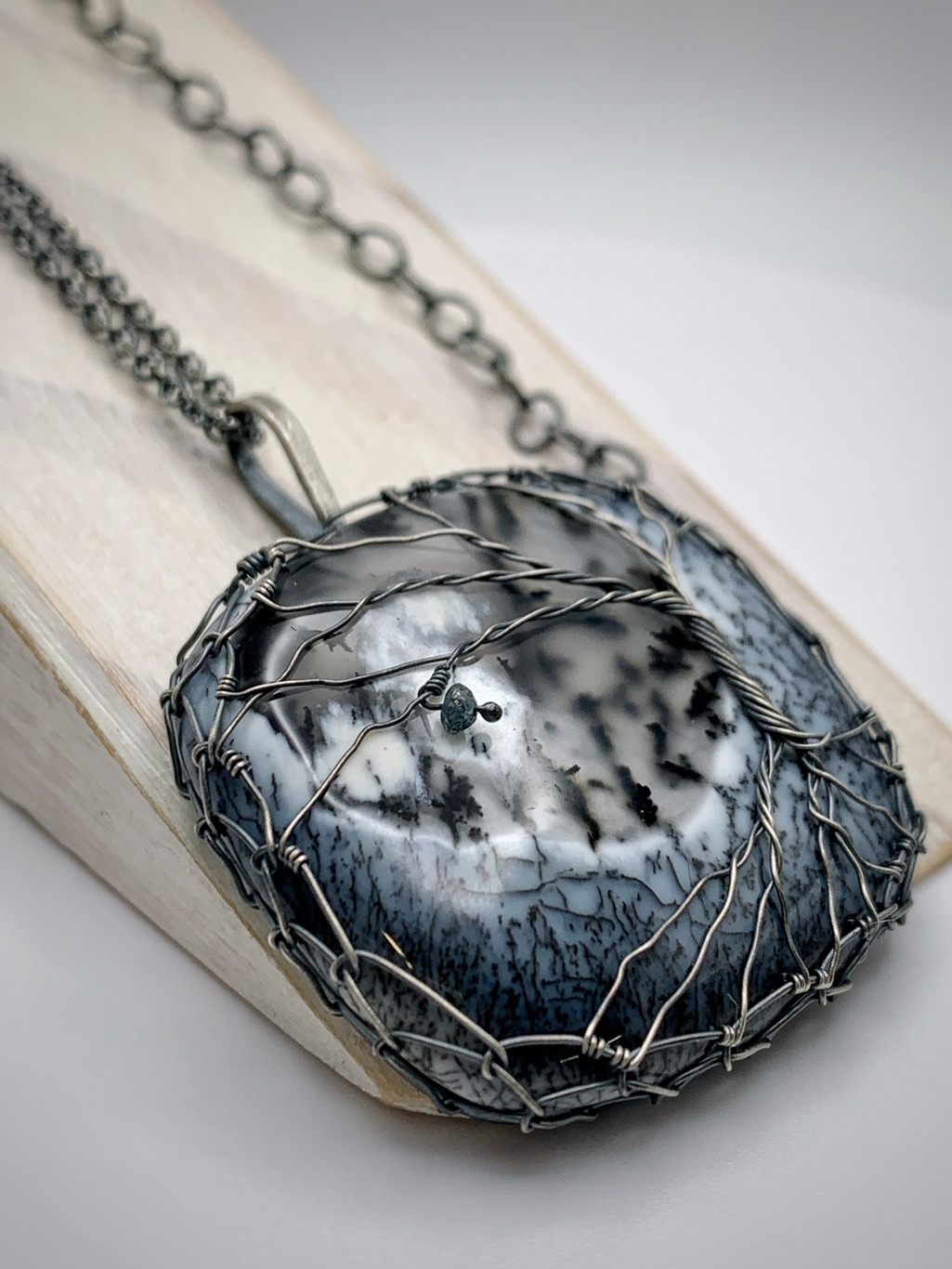 Tree Of Life Necklace / Antiqued Sterling Silver / Genuine Dendritic Agate Stone / "Promise Of Spring" - Image 7