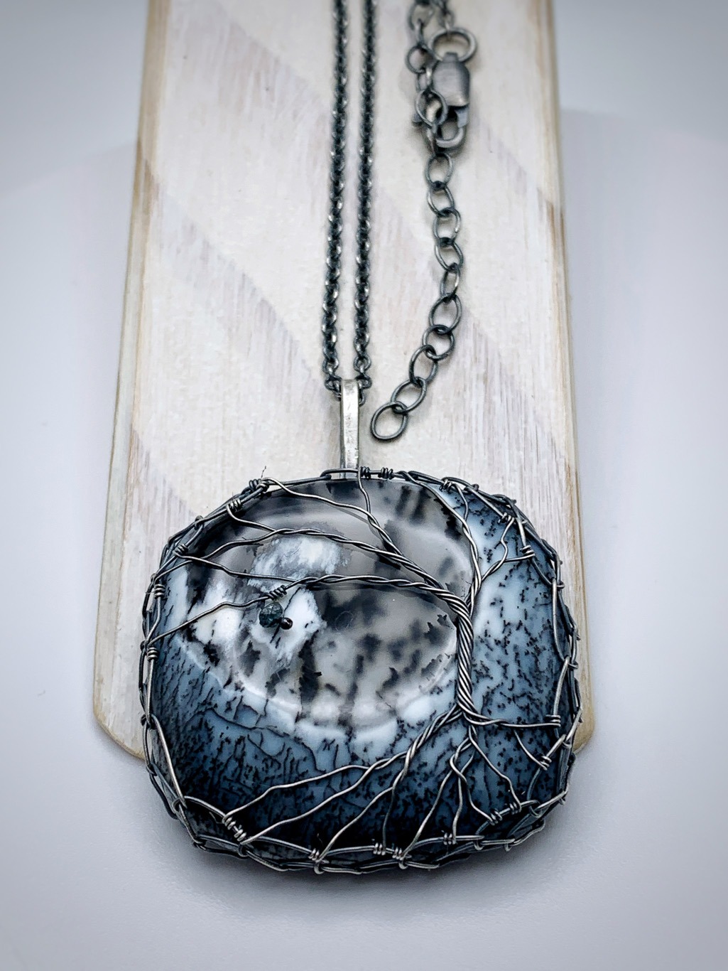 Tree Of Life Necklace / Antiqued Sterling Silver / Genuine Dendritic Agate Stone / "Promise Of Spring"