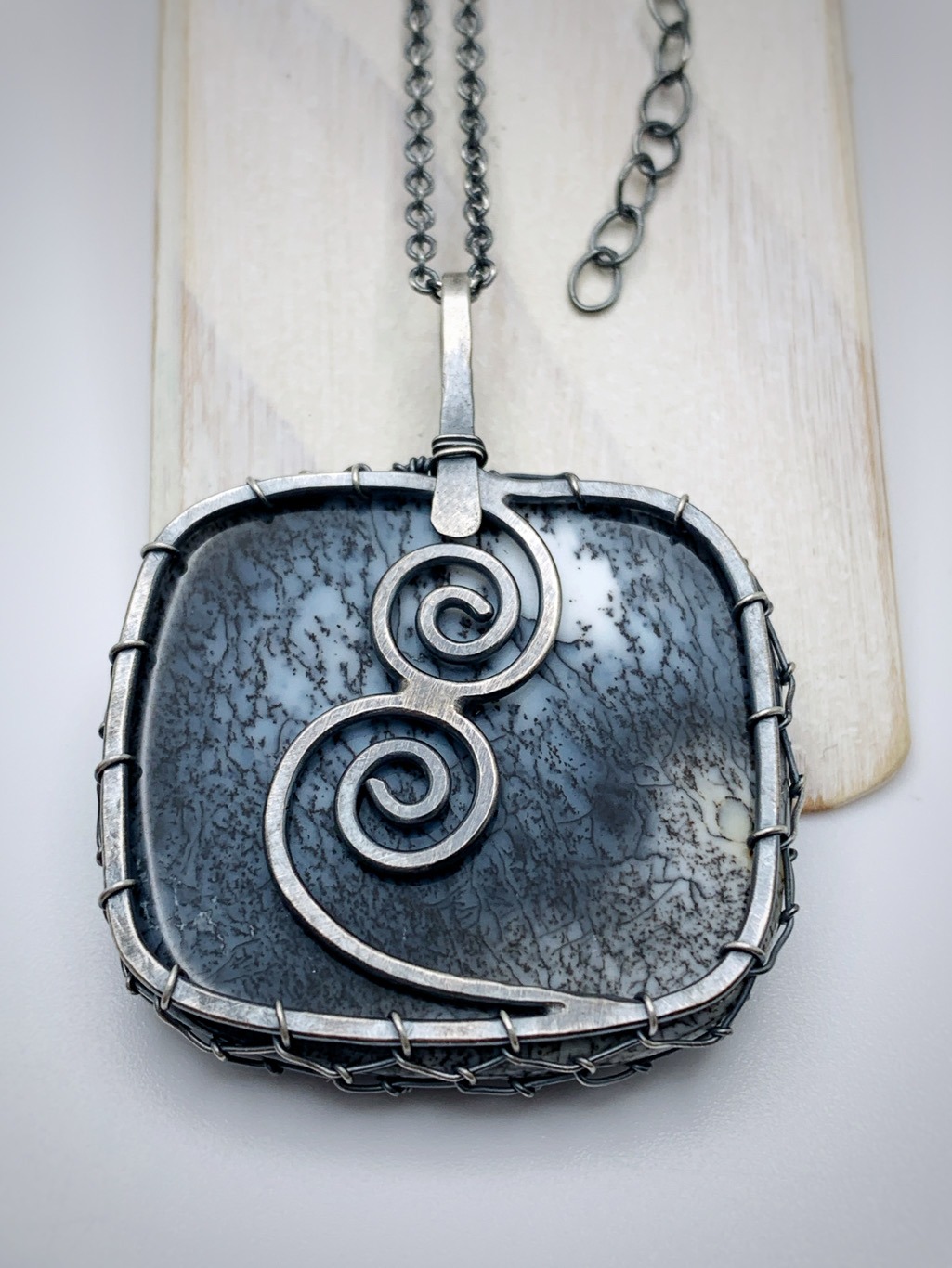 Tree Of Life Necklace / Antiqued Sterling Silver / Genuine Dendritic Agate Stone / "Promise Of Spring" - Image 2