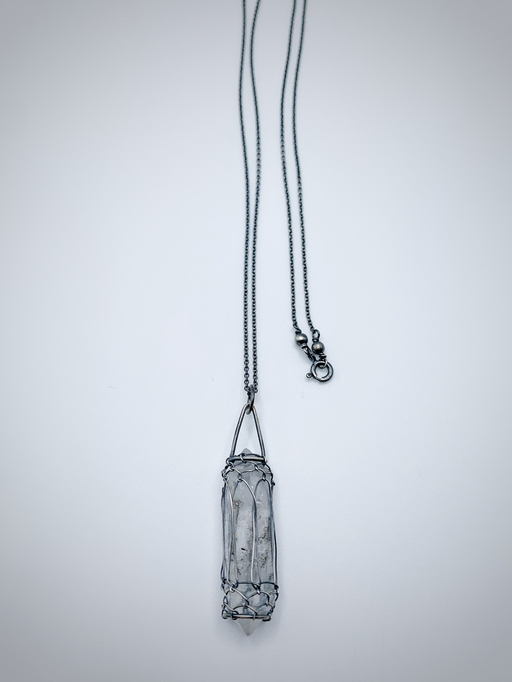 Quartz Crystal Lantern Necklace / Antiqued Solid Sterling Silver / Raw Double Terminated Quartz Crystal / 24" Chain / "A Little Light" - Image 3