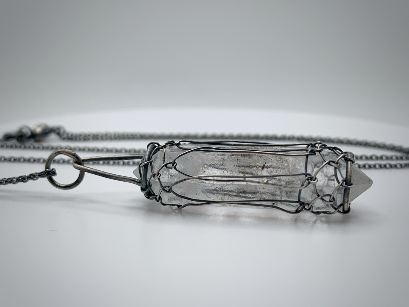 Quartz Crystal Lantern Necklace / Antiqued Solid Sterling Silver / Raw Double Terminated Quartz Crystal / 24" Chain / "A Little Light" - Image 4