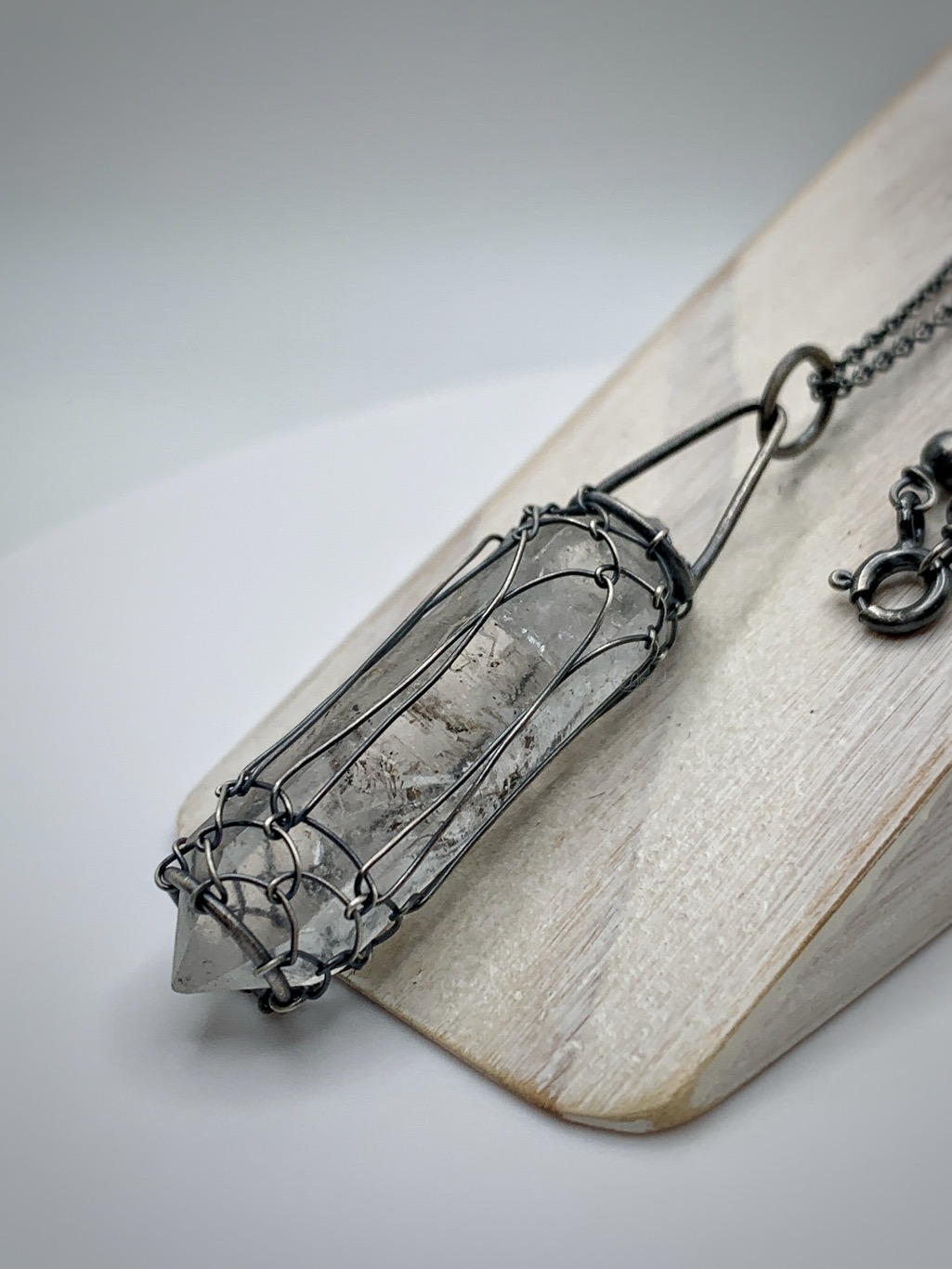 Quartz Crystal Lantern Necklace / Antiqued Solid Sterling Silver / Raw Double Terminated Quartz Crystal / 24" Chain / "A Little Light" - Image 7