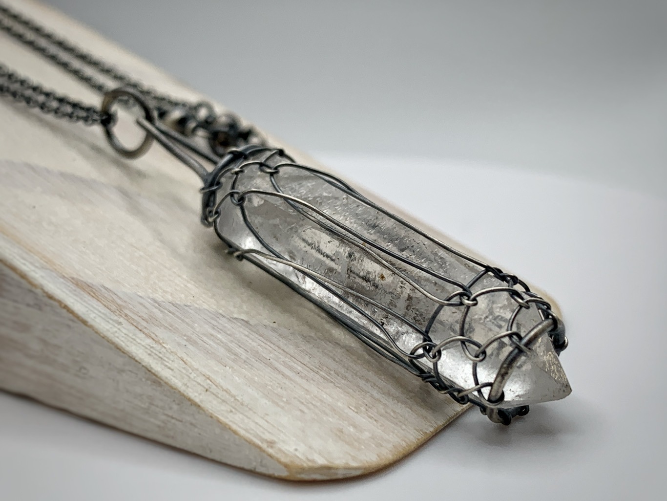 Quartz Crystal Lantern Necklace / Antiqued Solid Sterling Silver / Raw Double Terminated Quartz Crystal / 24" Chain / "A Little Light" - Image 5