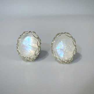 Moonstone Post Earrings / Solid Sterling Silver / Genuine Rainbow Moonstone / Oval Cut / Contemporary Victorian