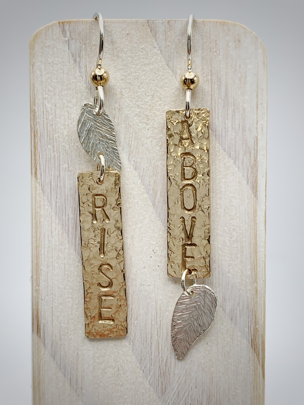 “Rise Above” Stick and Leaf Earrings / 14k Gold Filled / Solid Sterling Silver / Hammer Forged / Hammered Texture