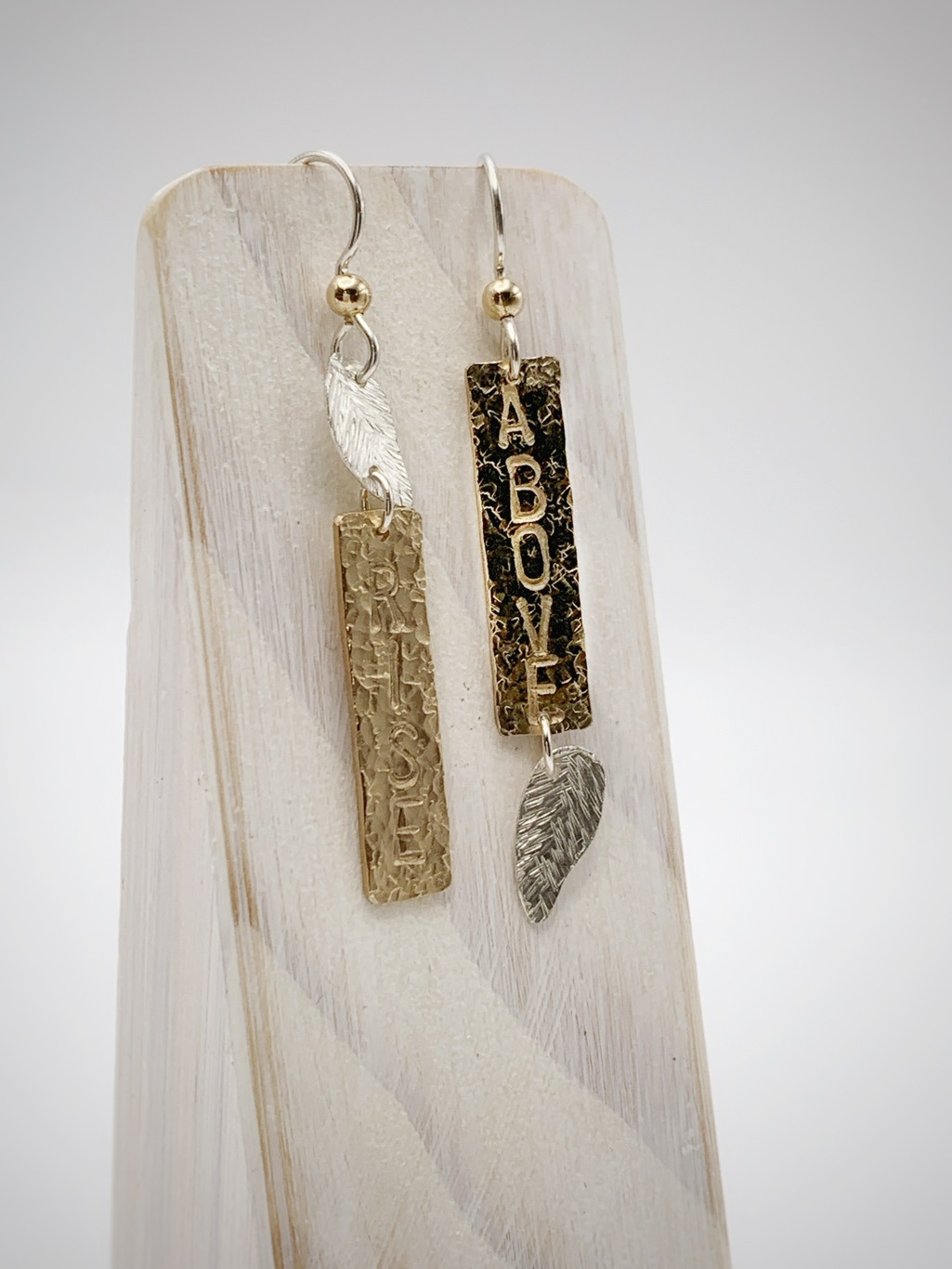 "Rise Above" Stick and Leaf Earrings / 14k Gold Filled / Solid Sterling Silver / Hammer Forged / Hammered Texture - Image 2