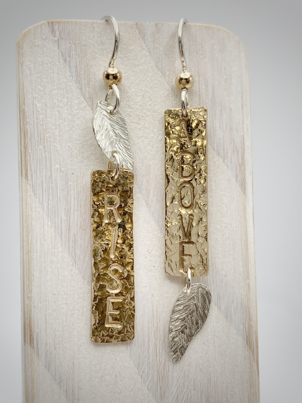 "Rise Above" Stick and Leaf Earrings / 14k Gold Filled / Solid Sterling Silver / Hammer Forged / Hammered Texture - Image 3