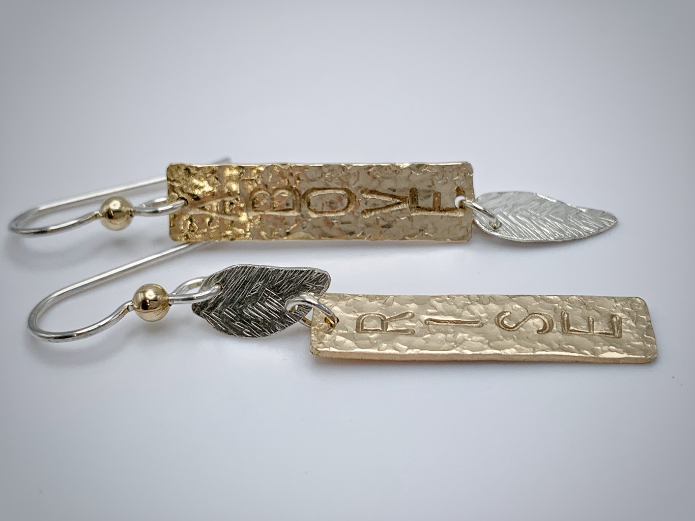 "Rise Above" Stick and Leaf Earrings / 14k Gold Filled / Solid Sterling Silver / Hammer Forged / Hammered Texture - Image 5