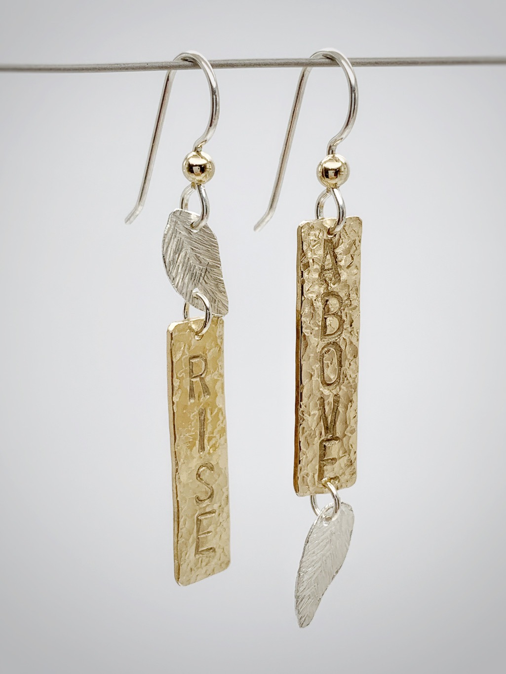 "Rise Above" Stick and Leaf Earrings / 14k Gold Filled / Solid Sterling Silver / Hammer Forged / Hammered Texture - Image 4