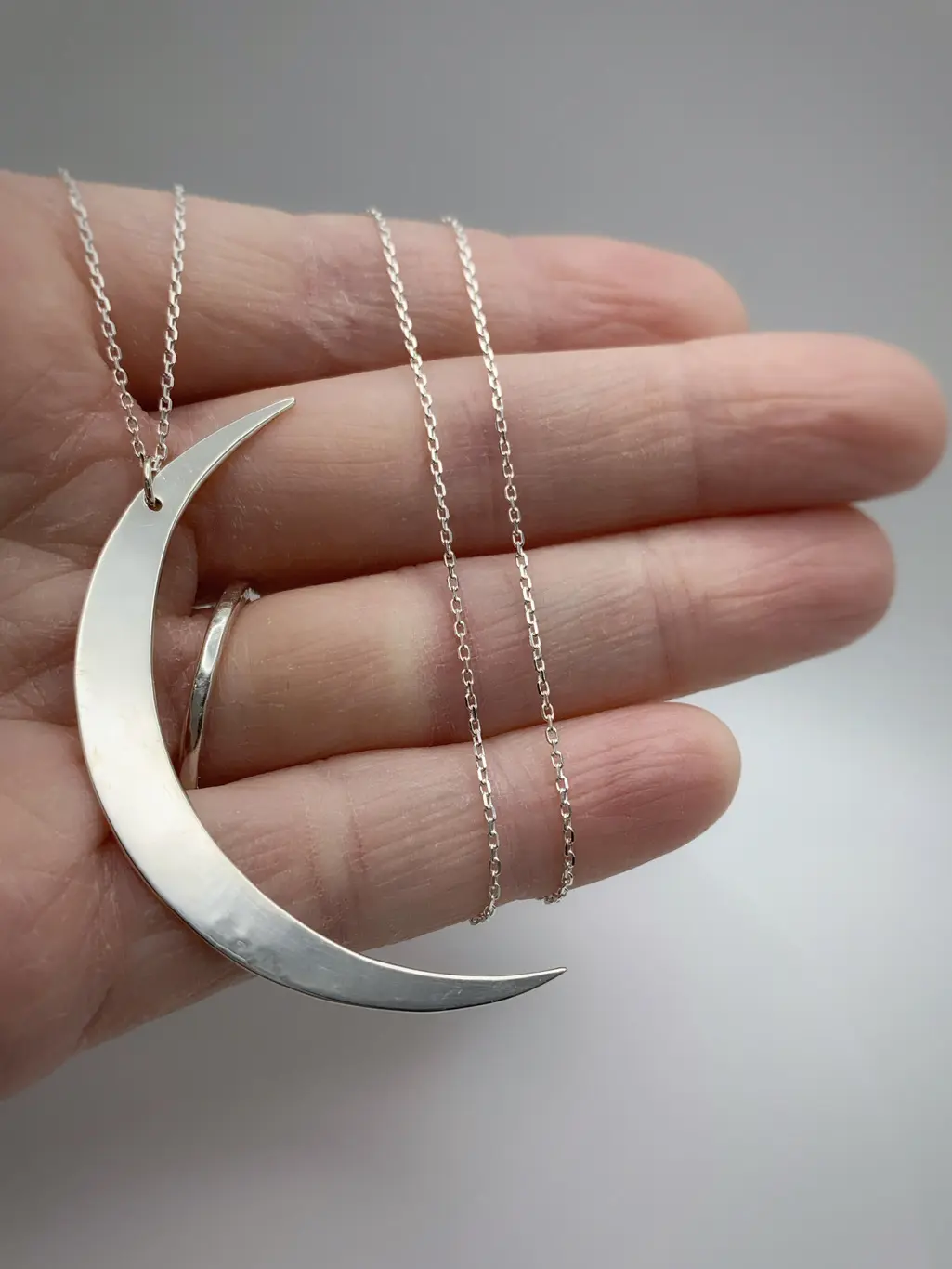 Crescent Moon Necklace / Large Solid Sterling Silver Moon Pendant / Hand Forged / - Image 12