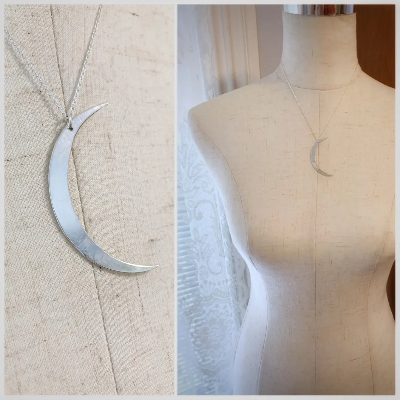 Crescent Moon Necklace / Large Solid Sterling Silver Moon Pendant / Hand Forged / - Image 13