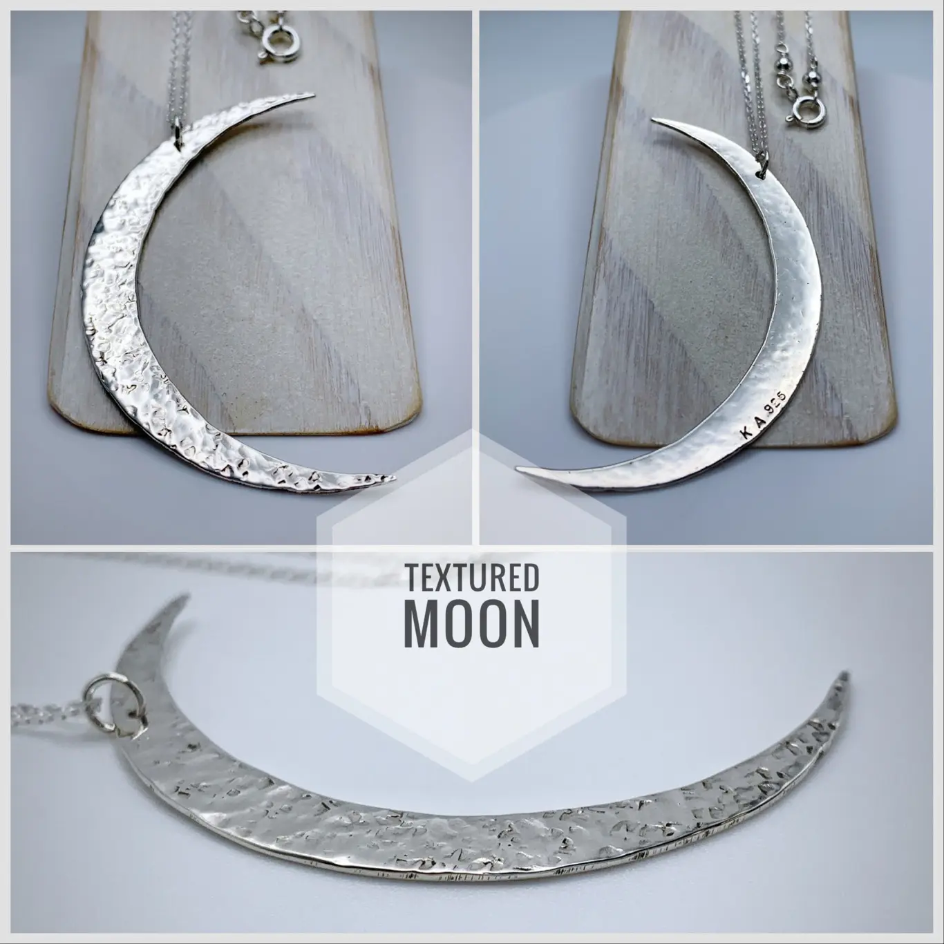 Crescent Moon Necklace / Large Solid Sterling Silver Moon Pendant / Hand Forged / - Image 6