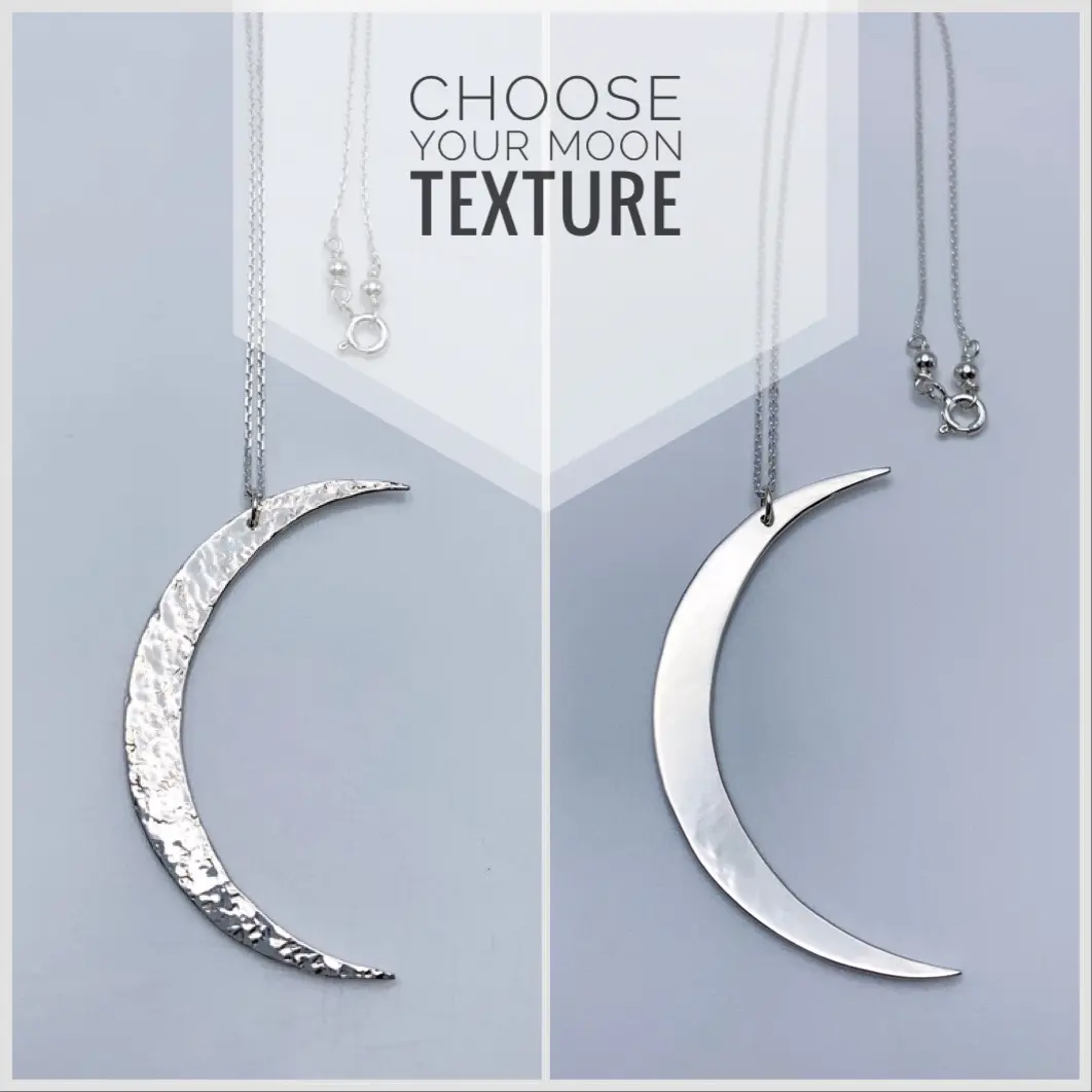 Crescent Moon Necklace / Large Solid Sterling Silver Moon Pendant / Hand Forged / - Image 5