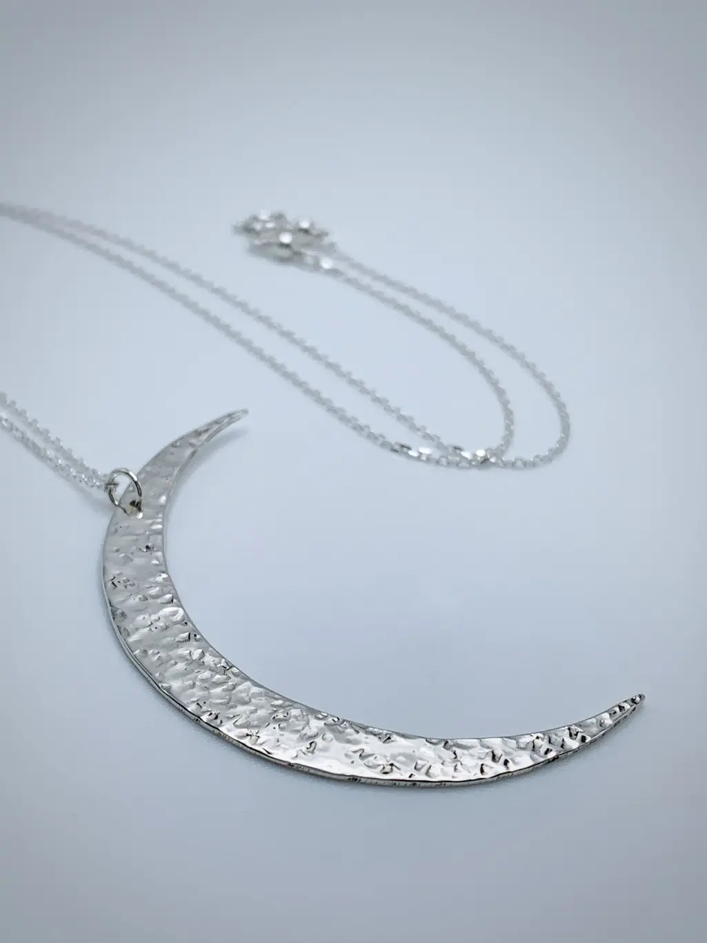 Crescent Moon Necklace / Large Solid Sterling Silver Moon Pendant / Hand Forged / - Image 3