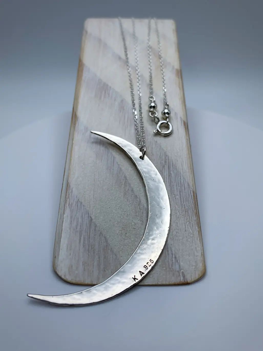Crescent Moon Necklace / Large Solid Sterling Silver Moon Pendant / Hand Forged / - Image 9