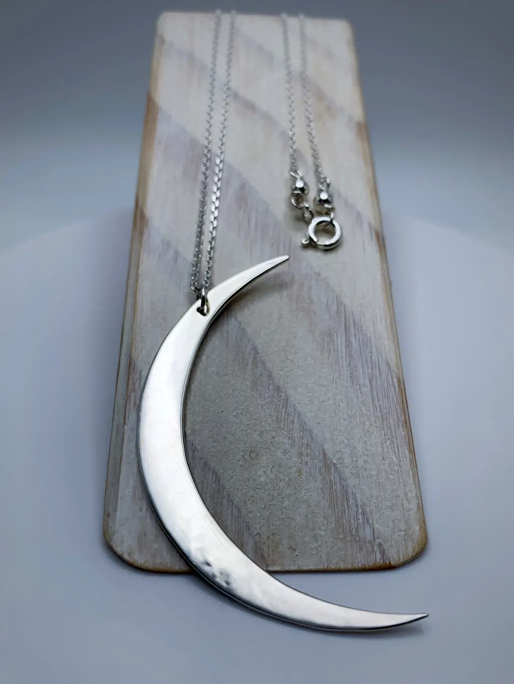 Crescent Moon Necklace / Large Solid Sterling Silver Moon Pendant / Hand Forged / - Image 10