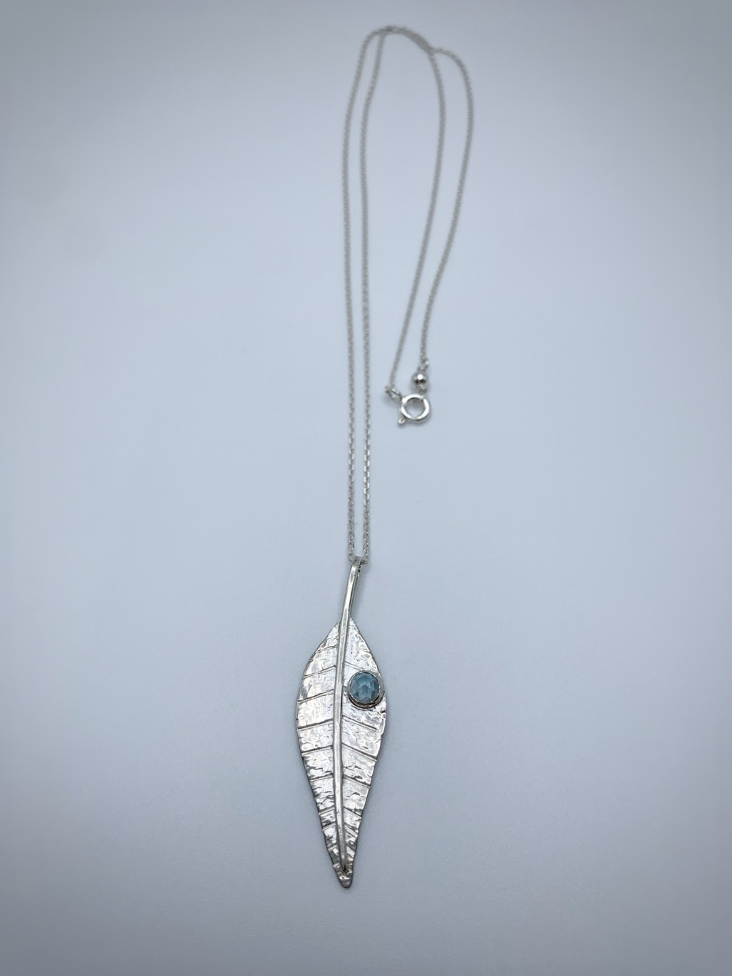 Leaf Necklace / Solid Sterling Silver / Genuine Swiss Topaz / 20" Chain / "Morning Shimmer" - Image 2