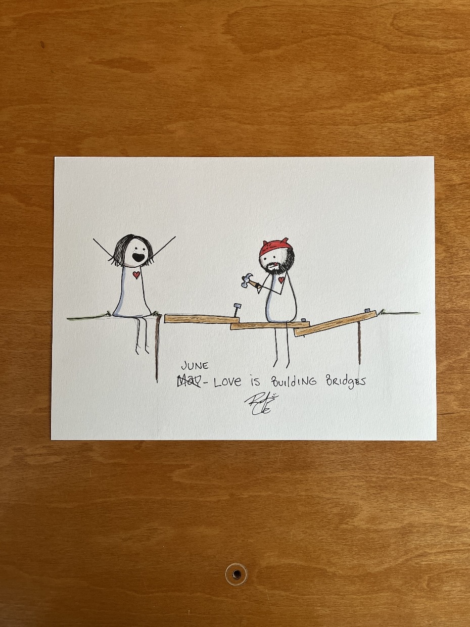 Building Bridges - Original Illustration Drawing by Rafi Perez On Watercolor Paper 9X12 - Image 2