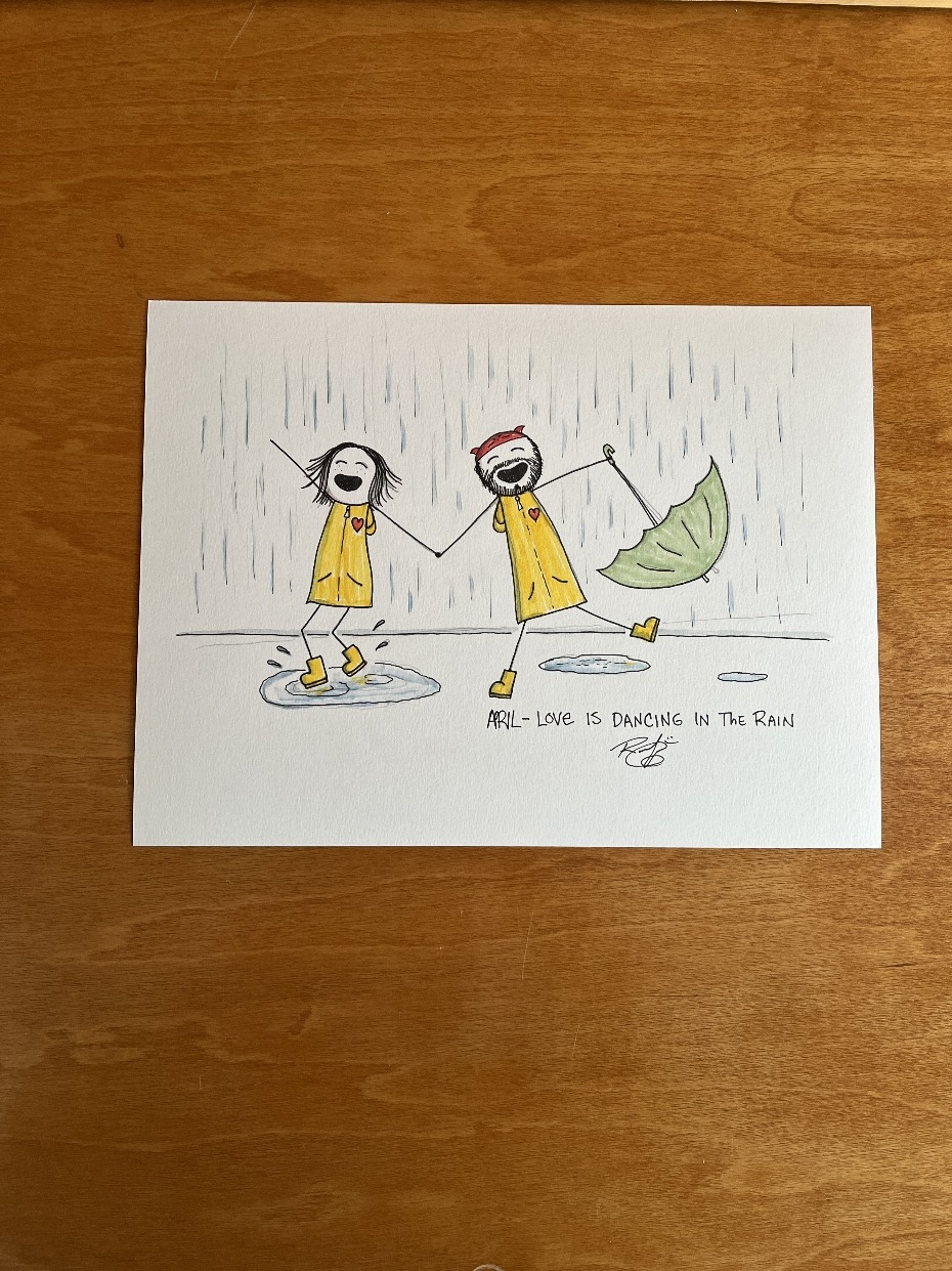 Dancing In The Rain - Original Illustration Drawing by Rafi Perez On Watercolor Paper 9X12 - Image 2