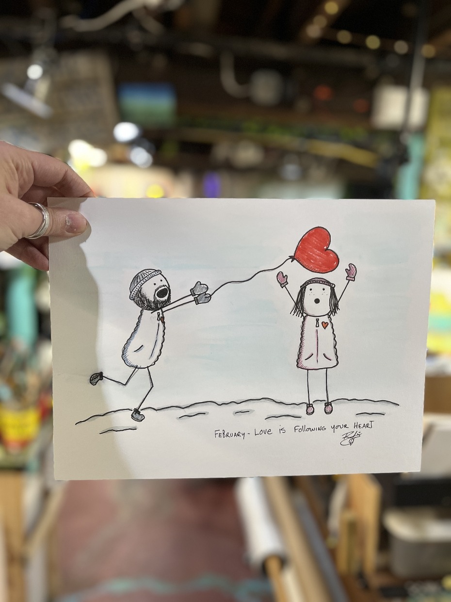 Following Your Heart - Original Illustration Drawing by Rafi Perez On Watercolor Paper 9X12