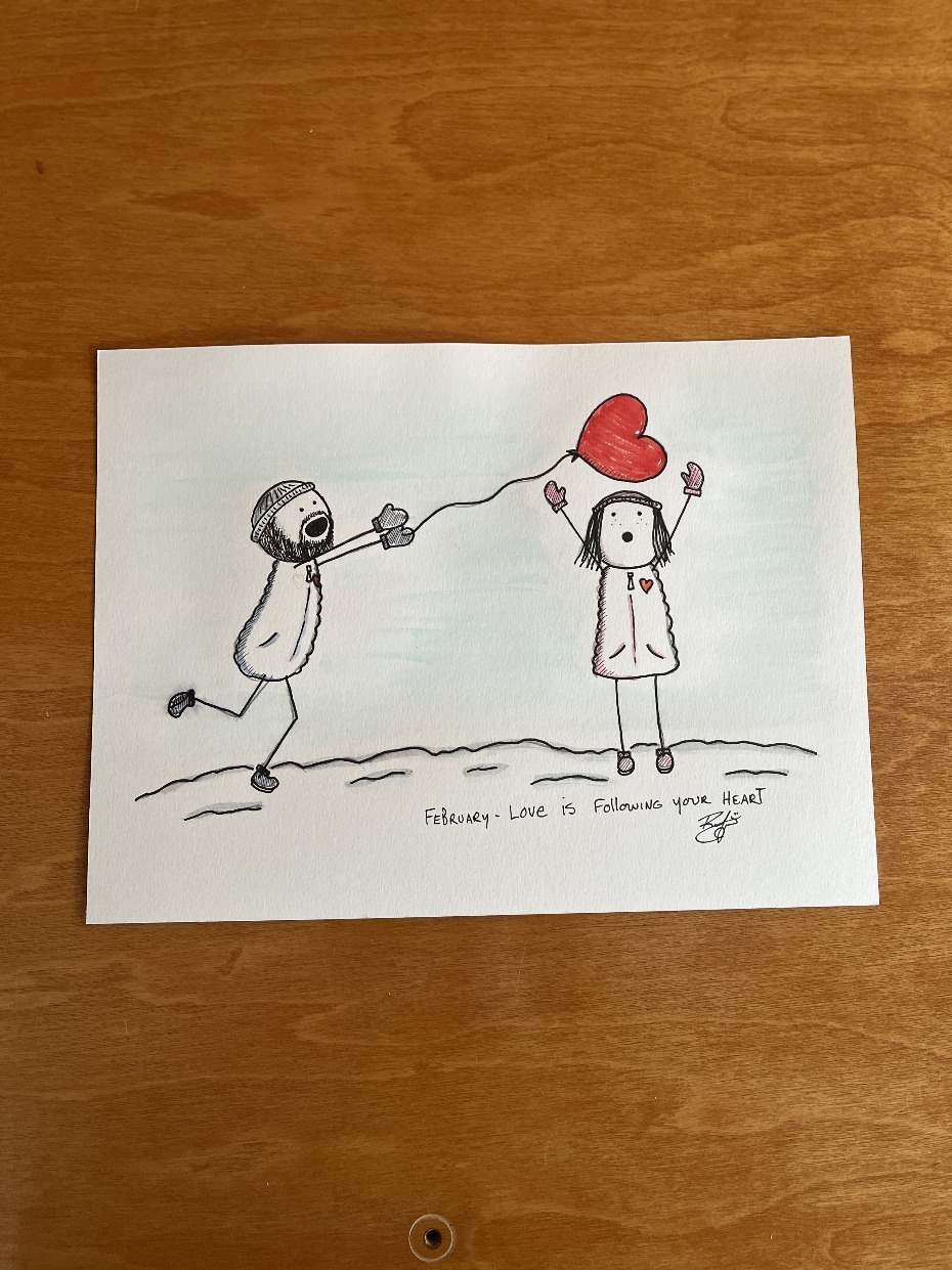 Following Your Heart - Original Illustration Drawing by Rafi Perez On Watercolor Paper 9X12 - Image 2