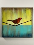Little Red Birds - Bird On A Wire Series Original Painting Mixed Medium on Canvas 10X10 By Artist Rafi Perez