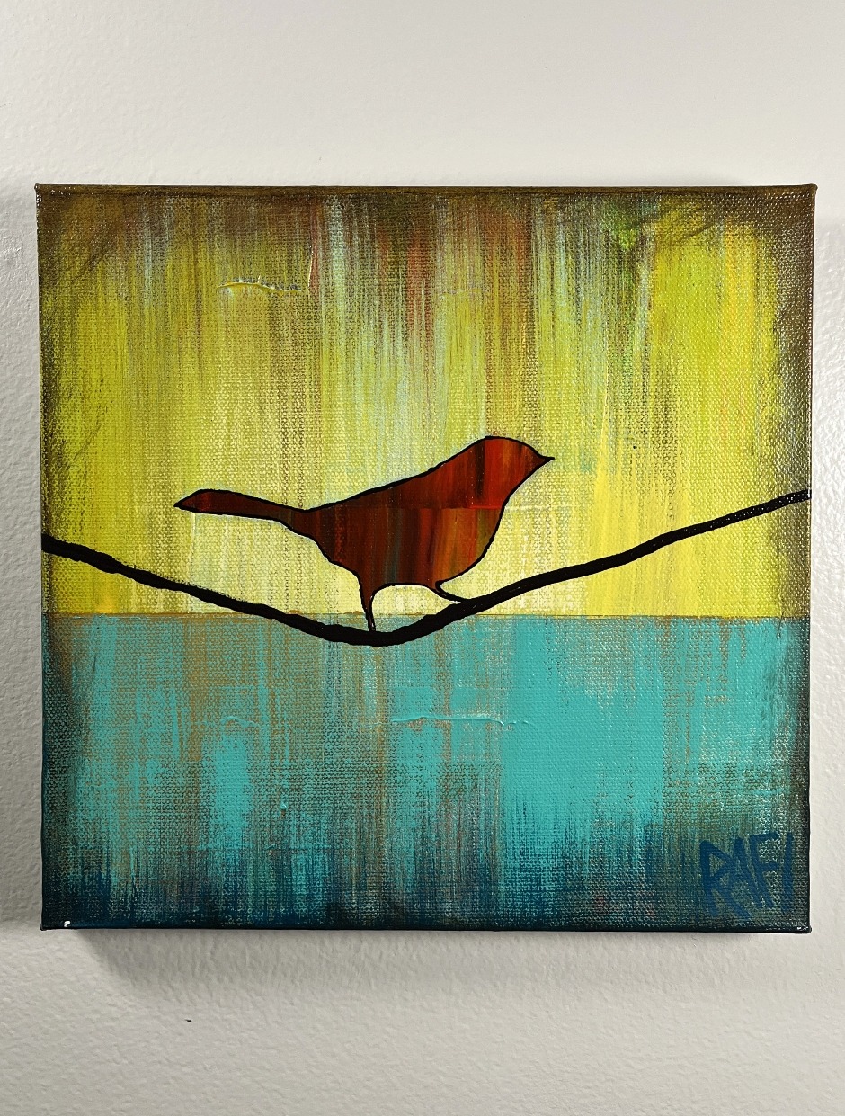 Little Red Birds – Bird On A Wire Series Original Painting Mixed