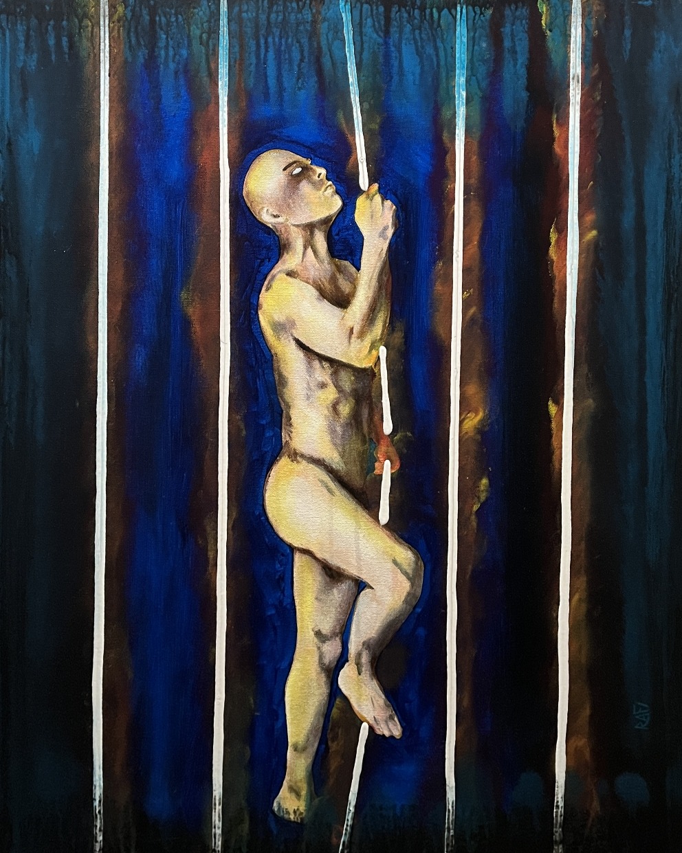 Between the Bars of Becoming By Artist Rafi Perez Mixed Medium On Canvas 24x30 - Image 3