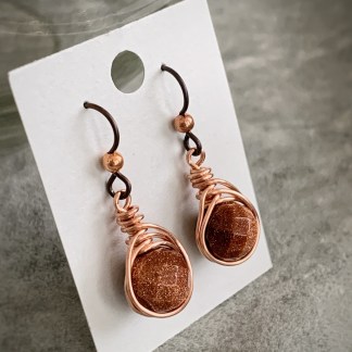 Holiday Sparkle Earrings / Copper and Goldstone / Niobium Hooks / Hypoallergenic Dangle Earrings