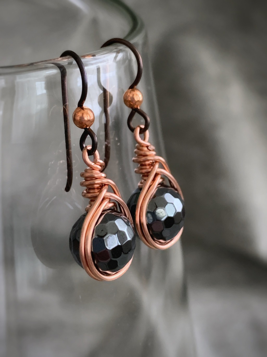 Holiday Sparkle Earrings / Copper and Faceted Hematite / Niobium Hooks / Hypoallergenic Dangle Earrings - Image 2