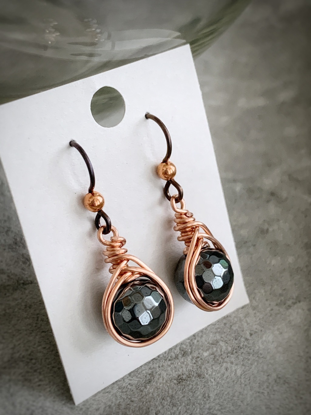 Holiday Sparkle Earrings / Copper and Faceted Hematite / Niobium Hooks / Hypoallergenic Dangle Earrings