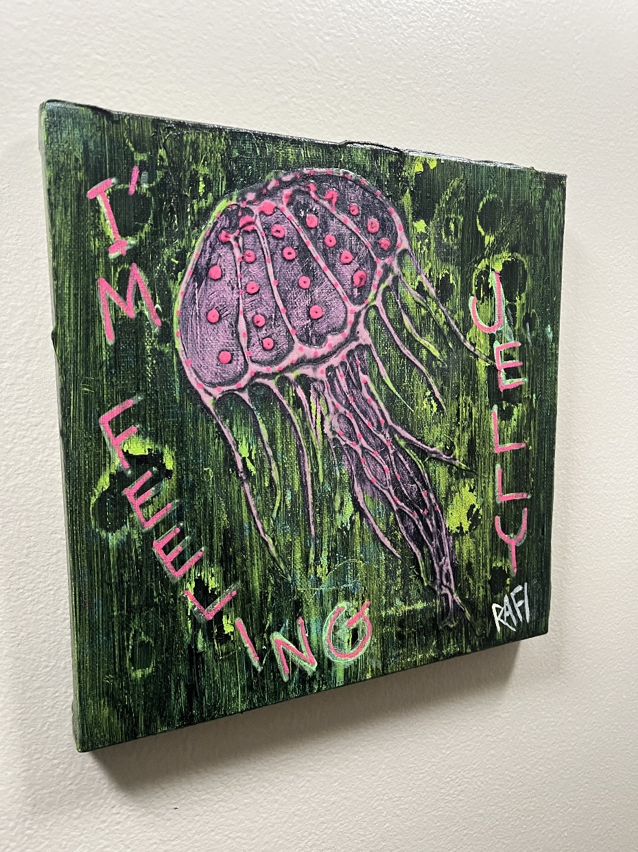 Grunge Feeling Jelly 2 By Artist Rafi Perez Original Painting Mixed Medium On Canvas 10X10 - Image 2
